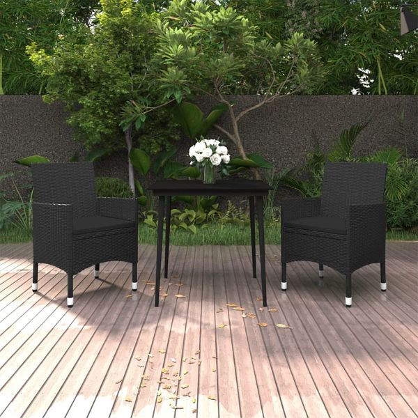 vidaXL 3-teilig Garten-Essgruppe mit Auflagen Poly Rattan und Glas, 3099733