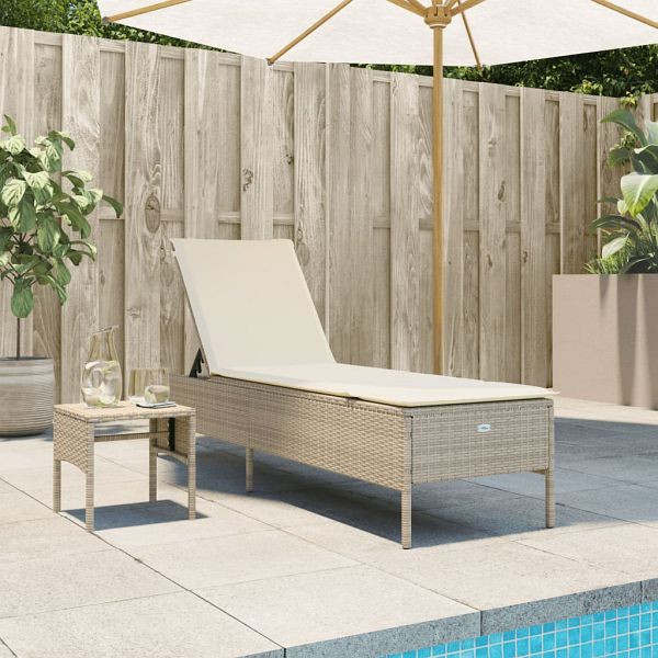 vidaXL Sonnenliege mit Tisch und Auflage Beige Poly Rattan, 4002732