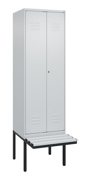 C+P Umkleidespind Classic PLUS, Doppel-Spind, 2 Abteile, 2120x600x815mm, 7035/7035, Zylinderschloss, Untergestell & Sitzfläche, 0800427-20P S10024