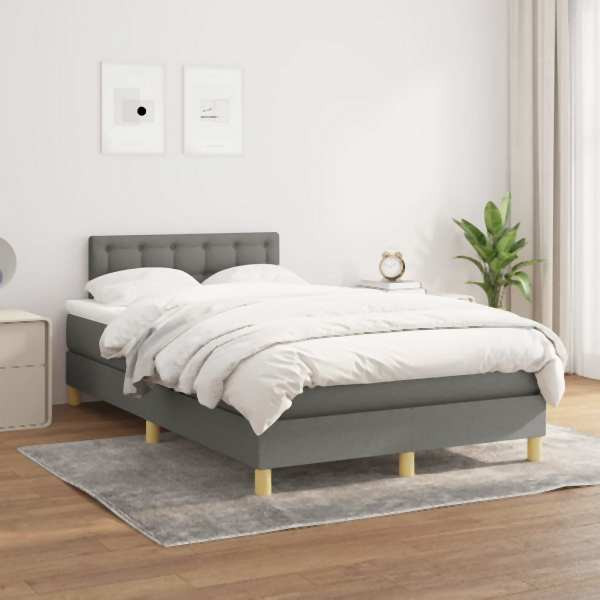 vidaXL Boxspringbett mit Matratze Dunkelgrau 120x200 cm Stoff, 3140922
