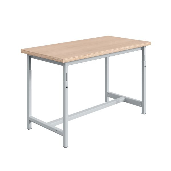 SOFAME PTH Werkbank, mechanisch höhenverstellbar, B 1800 x T 750 x H 780 bis 1060 mm, Multiplex-Arbeitsplatte 40 mm, Lichtgrau RAL 7035, W010020245GC