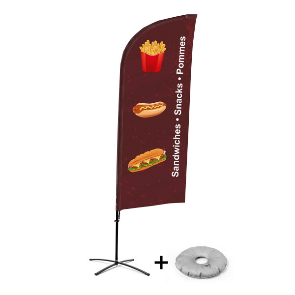 Showdown Displays Beachflag Alu Wind Komplett-Set Snacks Deutsch Kreuzständer, BFAW310-CB30-WB-I96