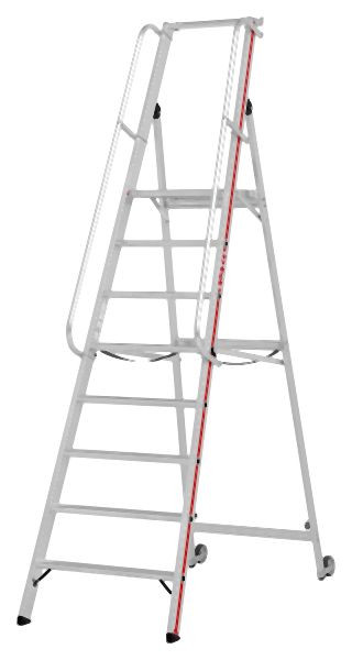 HYMER Plattformleiter mit Kipprollen und langem Handlauf, 8 Stufen, Standhöhe 1,85 m, 808108