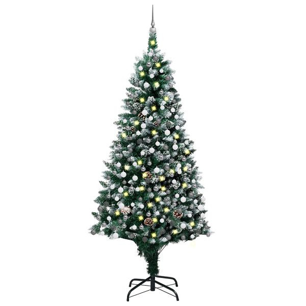 vidaXL Künstlicher Weihnachtsbaum mit Beleuchtung Kugeln Zapfen 240 cm, 3077705
