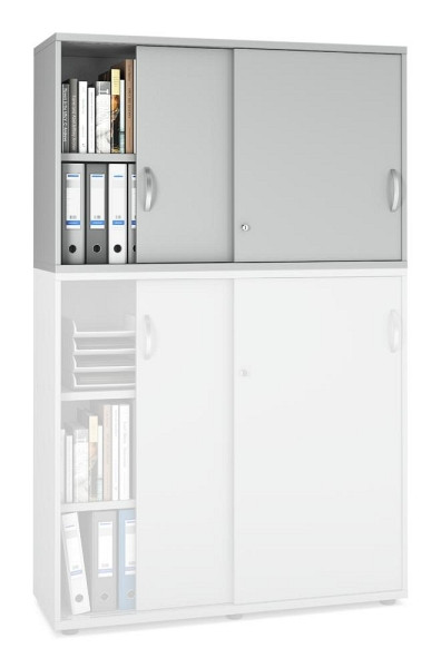 Deskin Schiebetüren-Aufsatzschrank MULTI M pro, Dekor: Lichtgrau, BxHxT: 1200 x 750 x 420 mm, 250554