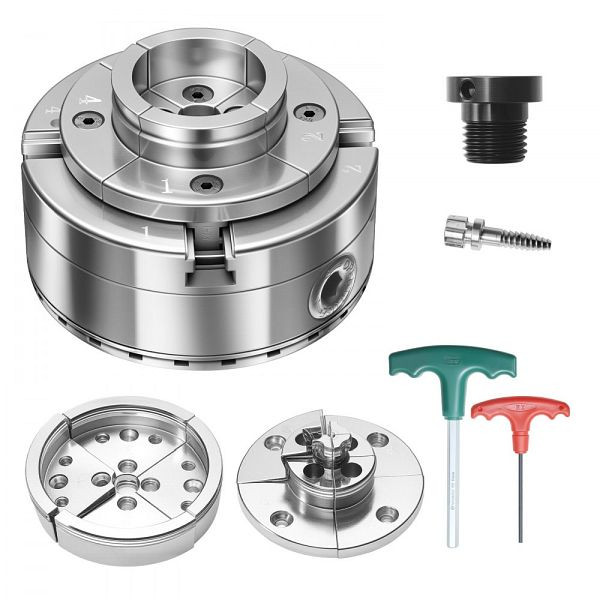 VEVOR 4" Drechselfutter, 4 Backen, 1" x 8 TPI Gewinde & Adapter, Rund- & Stufenbacken, Hochfester Stahl, für Drechselbank, MGCCKPTJ3JT4IBZ0X001V0