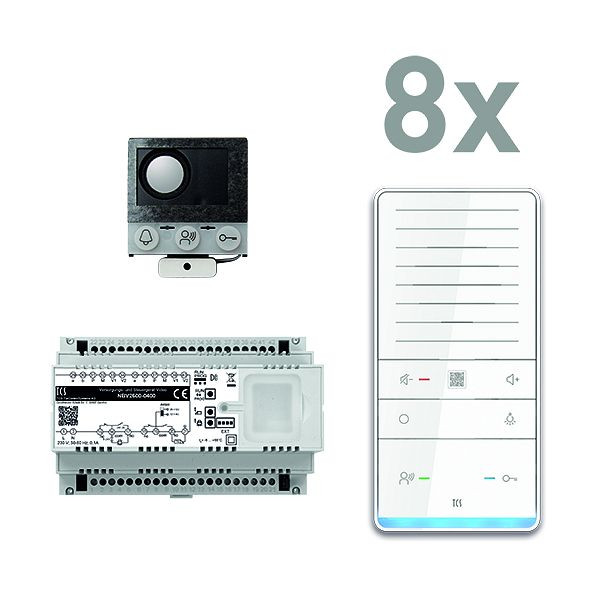 TCS Türkontrollsystem audio: pack PRO Einbau für 8 Wohneinheiten, mit Einbaulautsprecher ASI12000+8 Freisprecher ISW6031+Steuergerät NBV2600, PAIF080/006