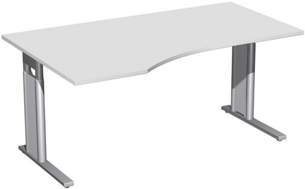 geramöbel PC-Schreibtisch links höhenverstellbar, C Fuß Blende optional, 1600x1000x680-820, Lichtgrau/Silber, N-647312-LS