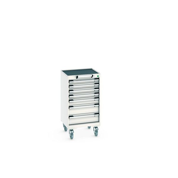 bott cubio Schubladenschrank mobil bestückt, mit 7 Schubladen, BxTxH: 525x525x985mm, RAL 7035/7035, Lichtgrau, 40402021.16V