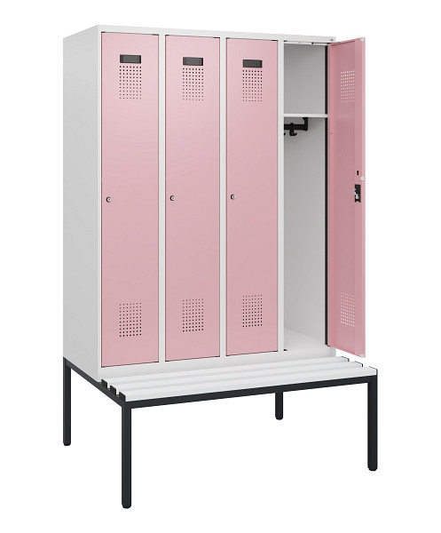C+P Spind Evolo PLUS, 4 Abteile, 1950x1200x815mm, 9016/3015, Zylinderschloss, Material Sitzfläche Kunststoff, Sitzbank, 0490505-40 S10099