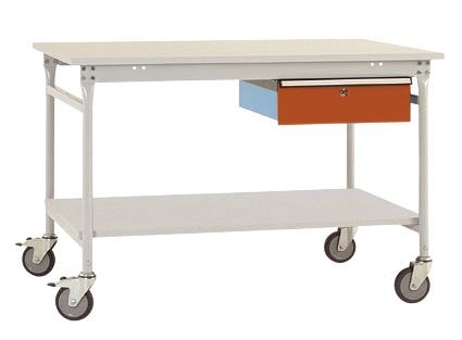 Manuflex Komplett-Beistelltisch BASIS mobil mit Melamin-Platte + Einzelschubfach, BxTxH: 1000 x 800 x 850 mm, Rotorange, BB5331.2001