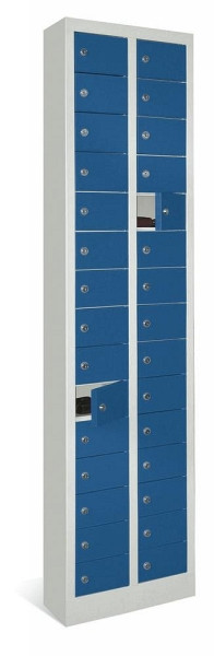 Deskin Kleinfachschrank 2 x 15 Fächer, Enzianblau RAL 5010, 460 x 200 x 1950 mm, ohne Etikettenrahmen, 270402