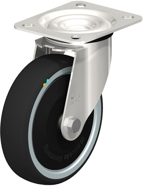 Blickle LEX-PATH 125KD-ELS-FK Edelstahl-Lenkrolle mit Anschraubplatte, Thermoplastisches Polyurethan, Grau, 853677