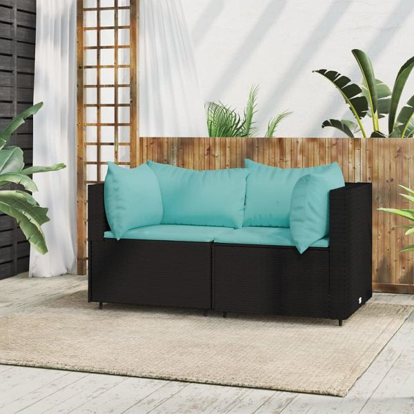 vidaXL Garten-Ecksofas mit Kissen 2 Stück Schwarz Poly Rattan, 319794