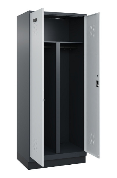 C+P PSA Schwarz-Weiß-Spind Evolo PLUS, mit Sockel, 2 Abteile, 1950x800x500mm, 7016, Frontfarbe RAL 7035 Lichtgrau, Zylinderschloss, 049022-22P S10044