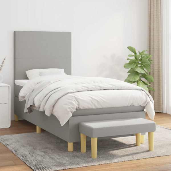 vidaXL Boxspringbett mit Matratze Hellgrau 90x190 cm Stoff, 3136957