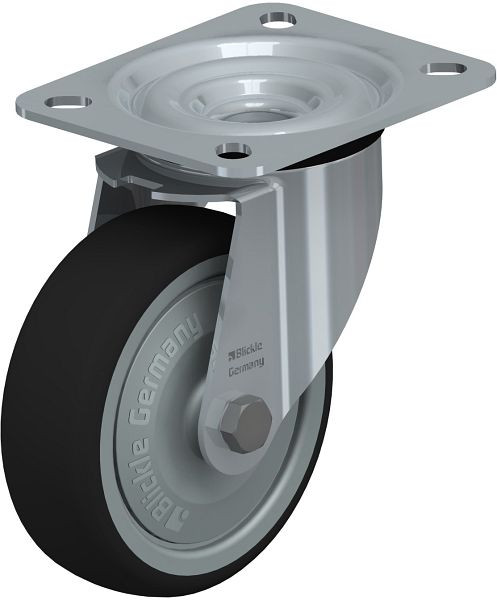 Blickle LE-PATH 100K-ELS-FK Stahlblech-Lenkrolle mit Anschraubplatte, Thermoplastisches Polyurethan, Grau, 852151