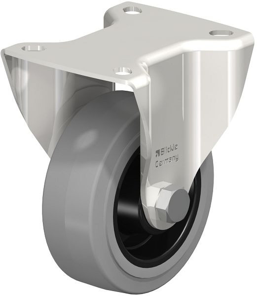 Blickle BKX-POEV 100XR-1-SG Edelstahl-Schwerlast-Bockrolle mit Anschraubplatte, Elastik-Vollgummi, Grau, 758400