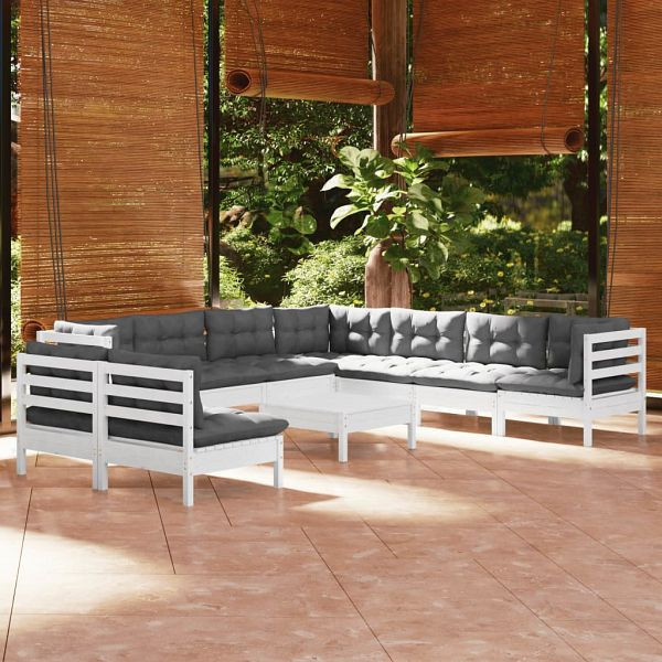 vidaXL 10-teilig Garten-Lounge-Set mit Kissen Weiß Massivholz Kiefer, 3096834
