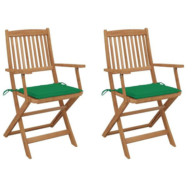 vidaXL Klappbare Gartenstühle 2 Stück mit Kissen Massivholz Akazie, 3064595