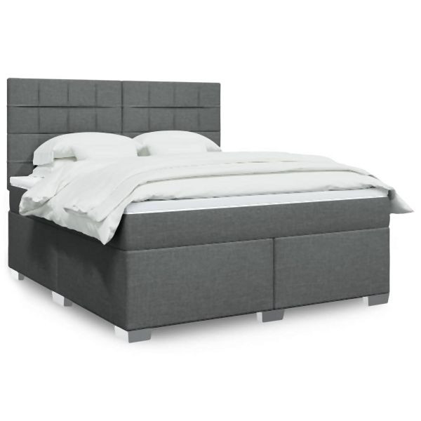 vidaXL Boxspringbett mit Matratze Dunkelgrau 180x200 cm Stoff, 3290568