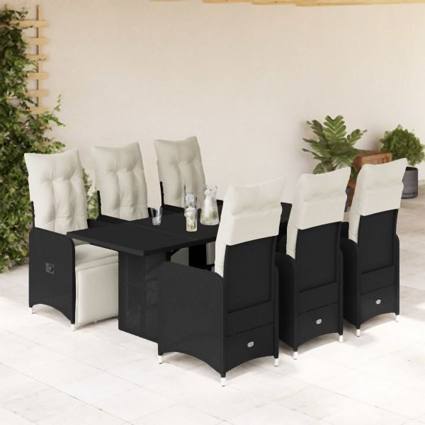 vidaXL 7-tlg. Garten-Bistro-Set mit Kissen Schwarz Poly Rattan, 3277141