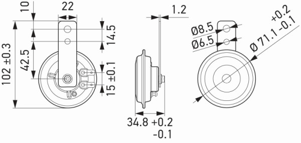 HELLA Horn, HELLA ESSENTIAL HORN S70, 12V, 108dB(A), Frequenzbereich: 460Hz, Hochton, elektrisch, Gehäusefarbe: schwarz, 3AL 012 588-061