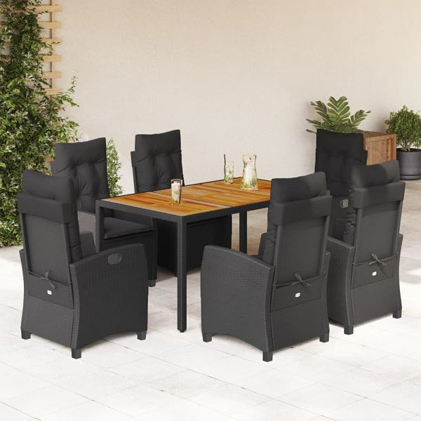 vidaXL 7-tlg. Garten-Essgruppe mit Kissen Schwarz Poly Rattan, 3212666