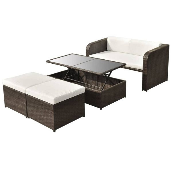 vidaXL 4-teilig Garten-Lounge-Set mit Auflagen Poly Rattan Braun, 42480