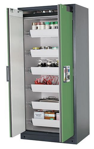 asecos Feuerbeständiger Gefahrstoffschrank Select W-96, 6 Auszugswannen, Türen grün, 201048