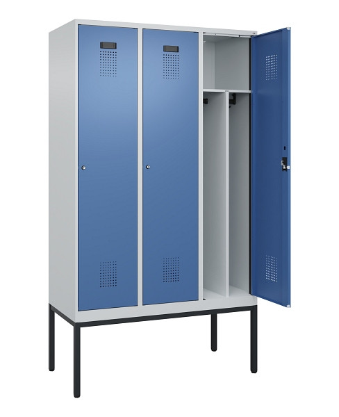 C+P Spind Evolo PLUS, Gestell, 3 Abteile, 2120x1200x500mm, 7035/5023, Verschluss Zylinderschloss, 0490307-32F S10035