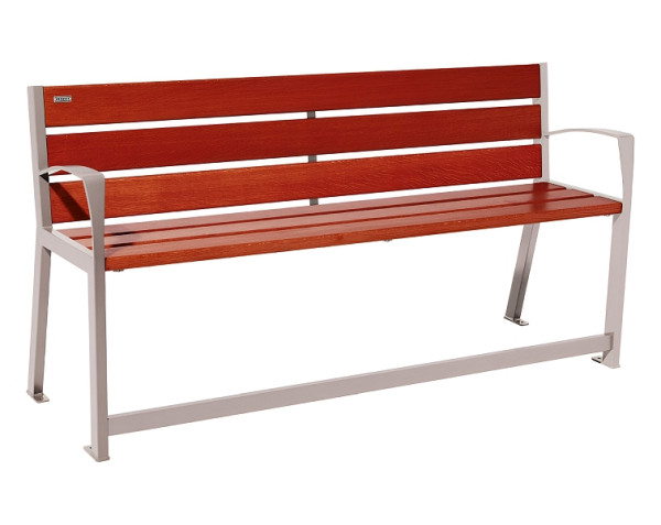 Procity Sitzbank Silaos Für Senioren 6 Holzlatten, Mit Armlehne, Holz & Stahl, 1800 mm, Mahagoni/RAL 7044, 209622.7044.ACAJ