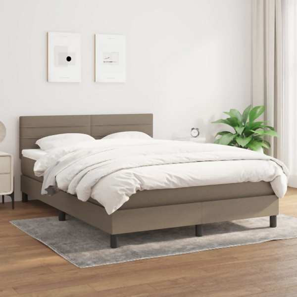 vidaXL Boxspringbett mit Matratze Taupe 140x200 cm Stoff, 3140141