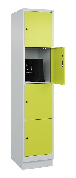 C+P Schließfachschrank Evolo PLUS, mit Sockel, 4 Fächer, 1950x400x500mm, 7035/00, Frontfarbe 1108060 RDS Clowngrün, 049020-124 S10015