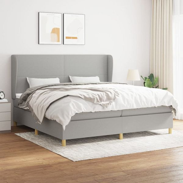 vidaXL Boxspringbett mit Matratze Hellgrau 200x200 cm Stoff, 3128389