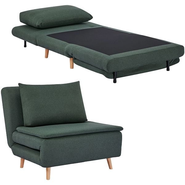 HOMCOM 3-in-1 Schlafsessel mit Bett-Funktion, Liegesessel, verstellbare Rückenlehne, Buchenholzbeine, Kissen, Dunkelgrün, 83B-510V00DG