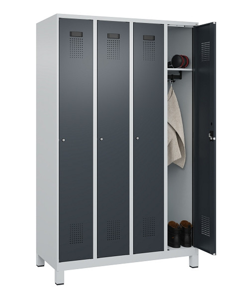 C+P Spind Evolo PLUS, mit Füßen, 4 Abteile, 1950x1200x500mm, 7035/7016, Verschluss Zylinderschloss, Ablageböden 4, 049010-40 S10039