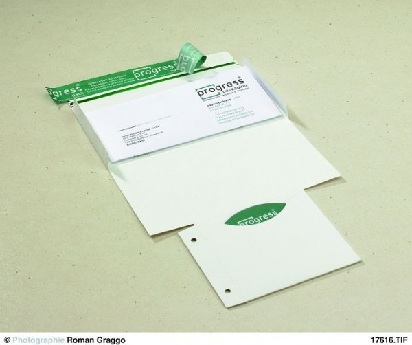 Progress Packaging PP_C01.01 CD-MAILER DL weiß mit Archivtasche zum abtrennen mit SK-Verschluß und Aufreißfaden mit Fenster links, VE: 100 Stück, 000818
