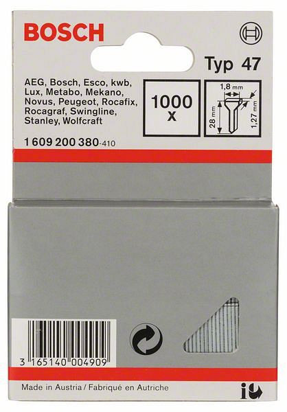 Bosch Tackernagel Typ 47, 1,8 x 1,27 x 28 mm, 1000er-Pack, 1609200380