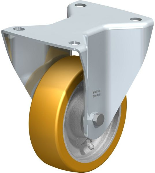 Blickle BH-GTH 125K-3 Stahlblech-Bockrolle, Schwerlast-Ausführung, mit Anschraubplatte, Blickle Extrathane®, Hellbraun, 610956