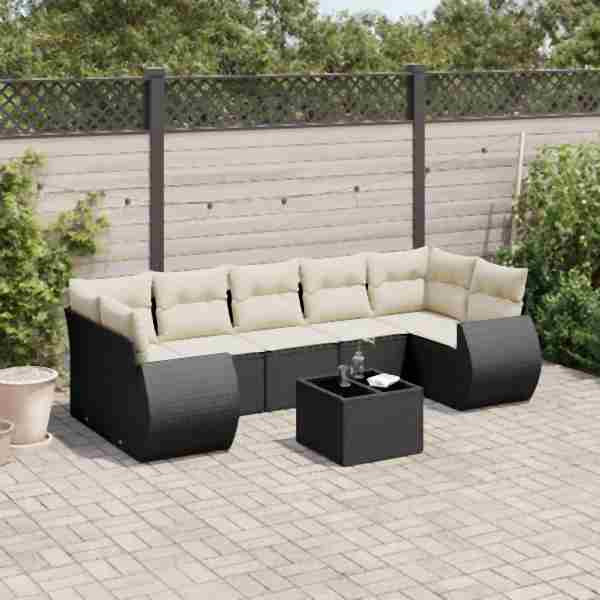 vidaXL 8-tlg. Garten-Sofagarnitur mit Kissen Schwarz Poly Rattan, UV-beständig, 3253473