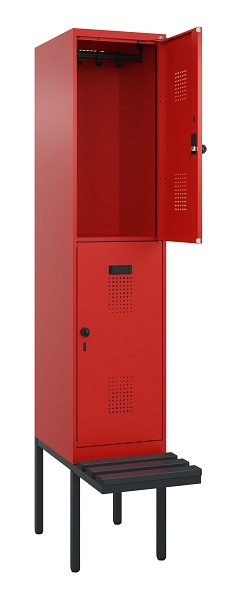 C+P Doppelstock-Spind Evolo PLUS, Bank, 2 Fächer, 2120x400x815mm, 3020/3020, Drehriegel, Sitzfläche Kunststoff, 0493407-12 S10106