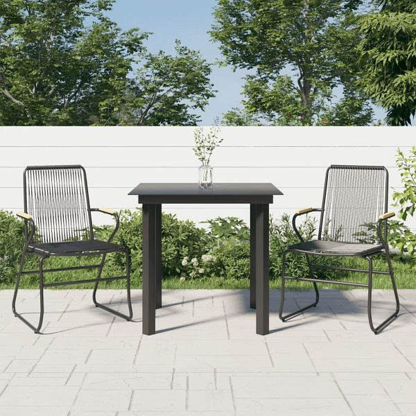 vidaXL 3-teilig Garten-Essgruppe Schwarz PVC Rattan, 3060273