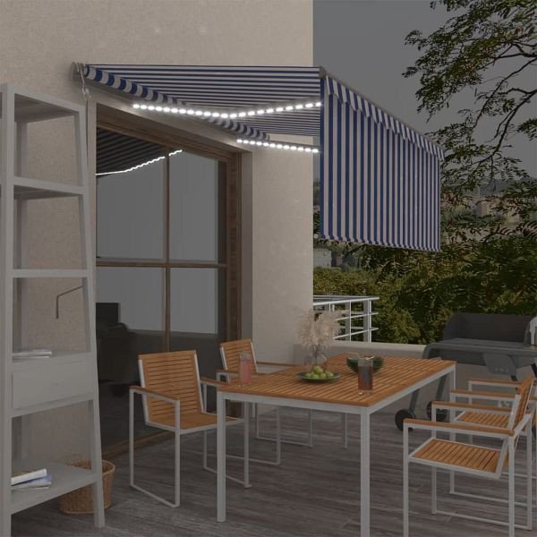 vidaXL Markise Automatisch mit Rollo LED Windsensor 3,5x2,5m Blau Weiß, 3069411