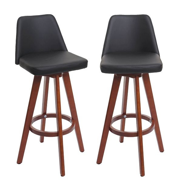 Mendler 2er-Set Barhocker HWC-C43, Barstuhl Tresenhocker, Holz Kunstleder drehbar MVG-zertifiziert, schwarz, 74420