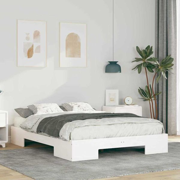 vidaXL Bodenbettgestell Weiß 135 x 190 cm Massivholz Kiefer, 873038