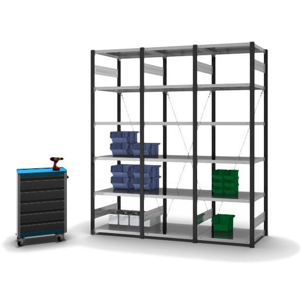 hofe Grundregal, zerlegt, 6 Böden 2500 x 600 x 750 mm, verzinkt Stützprofile - anthrazitgrau/RAL 7016, HAG256007XL