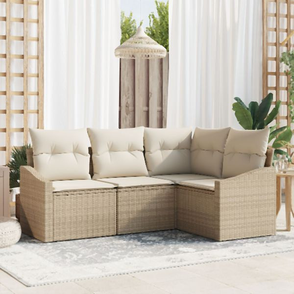 vidaXL Garten-Sofa-Set Set aus 4 Beige PE-Rattan Garten-Ecksofa, 3355370