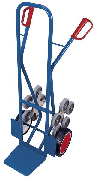 VARIOfit Treppenkarre mit 2 fünfarmigen Radsternen, Außenmaß: 610 x 675 x 1.310 mm, RAL 5010 enzianblau, Radsatz: Vollgummibereifung, sk-710.222