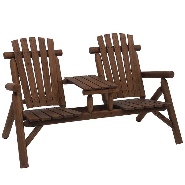Outsunny Gartenbank-Kombination für 2 Personen, integrierter Tisch, Braun, 157 x 88 x 103 cm, 84B-398